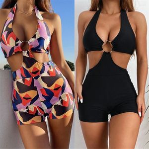 Damskie stroje kąpielowe seksowne jednoczęściowe duże stalowe pierścień łącząc body kobiet lato monokini bandaż halter top plażowy retro 2023 bikini