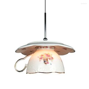 Kolye lambaları ins pembe çiçek fincan ışıkları led modern yemek odası asılı lamba mutfak kapalı aydınlatma fikstürü ev dekor loft luminaire