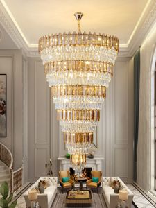 Modern Big Golden Crystal Chandeliers Lights Fixture American Large Chandelier European Luxury Hall Living Room Trappor Way Hanging Lamps Home Inomhusbelysning