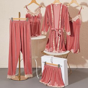 Damska odzież snu Velor Casual Nightwear Lady Pajamas Zestaw Zestaw jesień zima sukienki Kimono Bathobe Seksowne aksamitne piżamie ubrania domowe