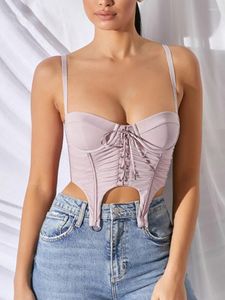 Tanques femininos DGirl Lace Up Mesh Sexy Mesh Top Women Women Summer Spaghetti Strap Vintage Tanque de tanques de tanques curtas Tops