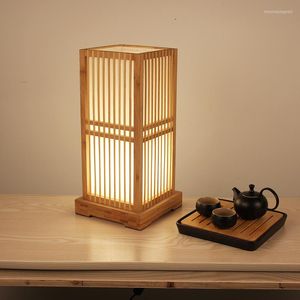 테이블 램프 일본 침실 침대 옆 타타미 엘 젠 티룸 장식 수직 단단한 나무 램프