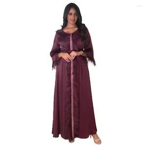 Ubranie etniczne Autumn Maroko Muzułmańskie sukienki Kobiety Pióro Koronkowe Abaya Kaftan Casual A-Line Sukienki Kobieta Dubai Turcja Islam Long Srain