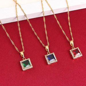 Pendant Necklaces European And American Fashion Golden Hollow Geometric Big Crystal Stone Necklace