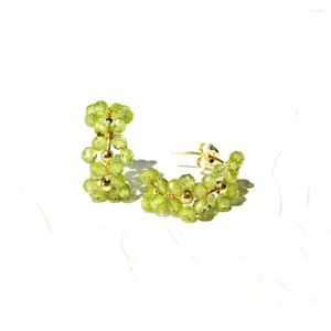 Stud Earrings Lii Ji Natural Peridot Lace 925 Sterling Silver Gold Color Green Stone Sparkling August Birth For Gift