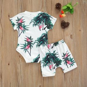 Set di abbigliamento 2 pezzi Born Summer Outfits Neonati maschi Stampa vegetale Girocollo Manica corta Pagliaccetto Pantaloncini 2023 Moda