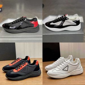 2023 New America's Cup Bike Fabric Sneakers Patent Leather Flat Trainers Gummi Trim Designer Sneakers Mesh Lace-Up Nylon Casual Shoes With Box