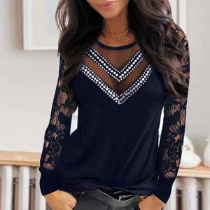 Women's Blouses & Shirts Bling Diamonds For Women Streetwear Sexy Hollow Out Autumn Winter V-neck Tops Slim R