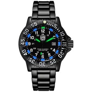 Orologi da polso Orologi da uomo in acciaio inossidabile Orologio da polso al quarzo con gel di silice luminoso verde blu Orologio da immersione impermeabile Nuoto all'aperto Militare