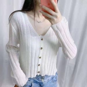 Kvinnors stickor Tees Spring Summer Thin Sweater Cardigan Långärmad V-Neck All-Match Short Small Shawl Jacket Trendy