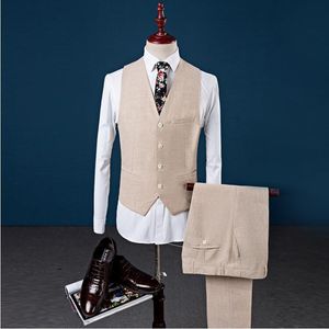 Men's Suits & Blazers Linen Tuxedo Slim Fit Fashion Leisure Wedding Dress Man Business Groom Three Pieces Costume Mariage Terno