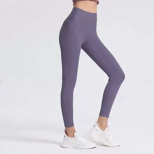 LL womens Yoga high waisted leggings solid color long pants outfits exercise fitness wear girls running elastic adult sportswear