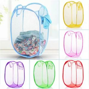 Mesh Laundry Hamper Portable Durable Handles Collapsible for Storage Folding Pop-Up Clothes Hampers Organizer Home Storage