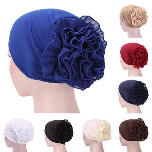 Abbigliamento etnico Donna Turbante a fiori grandi Accessori per capelli Copricapo Hijab Cappello Chemio Beanie Ladies Musulmano Perdita Sciarpa Cap Copricapo tinta unita