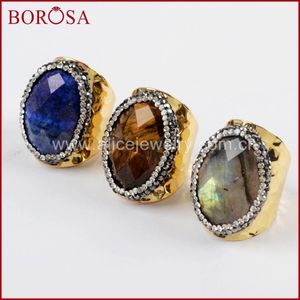 Bandringar 5/10st Oval Natural Facettered Stone Gold Rhinestone Pave Labradorite Tiger Eye Gems For Women Jab931