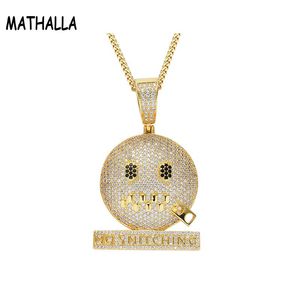 Colares de pingentes de pingente Mathalla Colar personalizado de fechamento de zíper cheio de zircão glitter dourado prateado com corrente cuba de jóias de hip hop presente