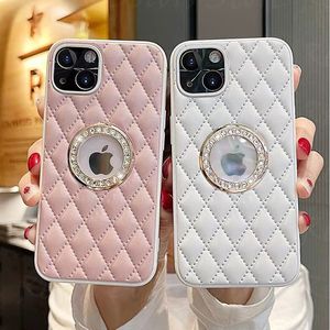 Custodie di lusso Custodia per cellulare in pelle con logo diamante trasparente per iPhone 14 13 Pro Max 12 11 XS XR 7 8 Plus Grid Glitter Cute Coque Gold