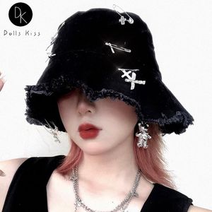Czapki czapki/czaszki czaszki harajuku punk gotycki metalowy cross pin hat kobiety y2k fajne czapki czapki żeńskie streetwear hip hop girl prezenty