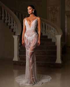 Sexy Evening Dresses Sleeveless V Neck Spaghetti Straps Lace Beaded Pearls Appliques Sequins Floor Length Celebrity Hollow Prom Party Dresses Gowns Party Dresses