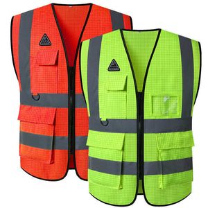 Reflective Vest Anti Static Hi vis Waistcoat Safety Vest Reflective med fickor och blixtlås för män bensinstation arbetsslitage