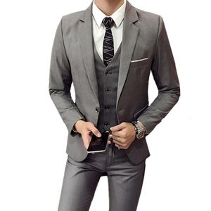 Erkek takım elbise blazers pantolon yelek 3 adet set moda gündelik butik iş düğün damatçısı elbise ceket ceket pantolon yelek 230114