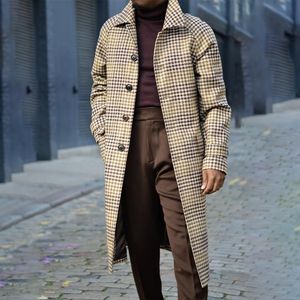 Miscele di lana da uomo 2023 Giacche lunghe di lana stampate scozzesi moda autunno per uomo Casual Cappotto con colletto rovesciato Capispalla invernale manica calda