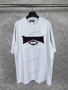 xinxinbuy män designer tee t shirt 23SS Paris förstörda röda bokstäver broderier kort ärm bomullskvinnor tvättar svart vit xs-l