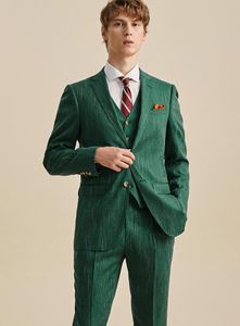 Ternos masculinos Blazers Set for Men Green Stripe Business Man Wedding Groom Wear Formal Slim Style Slim Cotton Cotton Single Basted Plus Tamanho 58 (4x