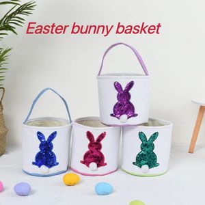 Easter Bunny Basket Egg Storage Bucket gift wrap Blank Bunny Paillettes Easter Basket Rabbit Tote Bags decorazione del partito all'ingrosso