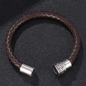 Brown Leather Bracelet Fashion Stainless Steel Viking Bracelets With Strong Magnetic Clasp