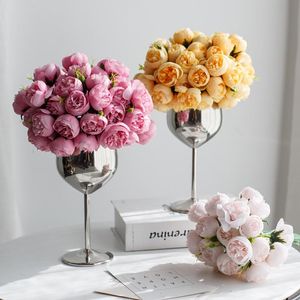 Dekoracyjne kwiaty wieńce sztuczny kwiat 9 gałęzie 27heads herbata róża bukiet fałszywy dom ślubu dekoracja domowa jedwab