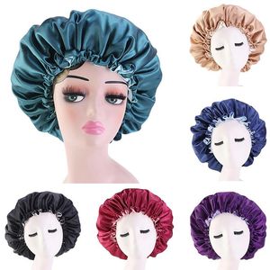 Berretti Beanie/Skull Caps Cappellino in raso per dormire Cuffia da doccia Silk Femme Women Night Sleep Head Cover Flower Elastic Band Uso quotidiano