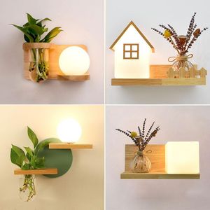 Wall Lamp Nordic Bedroom Solid Wood Bedside Green Plants Living Room Background Study Hallway Aisle Decorative