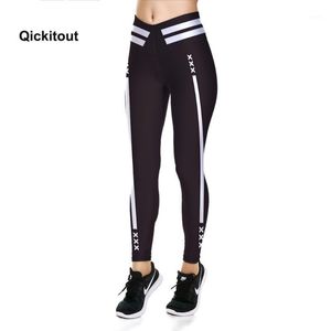 Damenhose, Caprihose, dünne schwarze Leggings, weißer Streifen, Bleistift, hohe Taille, lässig, Workout, Fitness, S-XL