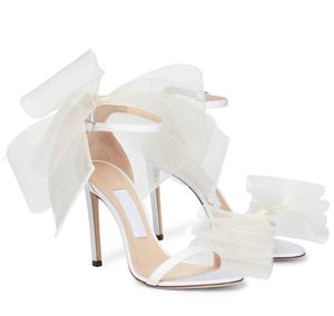 2023 جديد رومانسي زفاف الزفاف الزفاف Aveline Sandals أحذية مثير النساء الكعب العالي الشبكة أقواس المصارع صندل الحذاء