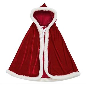 Halsdukar flickor julfest kappa claus santa xmas sammet huva udde mantel med päls trim 47 tum lång wrap kostymtillbehör