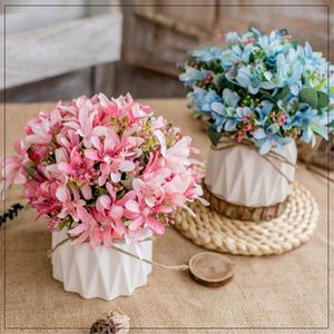 Decorative Flowers & Wreaths Nordic Simulation Flower Set Ceramic Vase Rose/daisy/Hydrangea/Narcissus/camellia Plant Potted Home Decoration