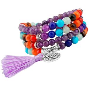 Strand 6mm 108 Buddista Tibetano Mala Preghiera Perline 7 Chakra Pietra Braccialetto Collana Yoga Meditazione Perline Fili