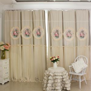 Cortina cortina janela de luxo personalizada com cortinas bege de fundo de 2 camadas para a sala de estar decoração de casa do estilo coreano