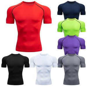 Erkekler Koşu Sıkıştırma Tshirts Hızlı kuru futbol forması fitness sıkı spor giyim spor salonu sporu kısa kollu gömlek nefes alabilir