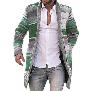 Men's Trench Coats V-neck Mid-length Cardigan Sweater Printed Coat Long Sleeve With Pattern Stripeds Material Polyester