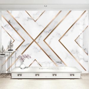 Bakgrunder Anpassad väggmålning Modern 3D Golden Line Geometric Marble Self Lime Wallpaper Living Room TV Bakgrund Väggdekor Vattentät