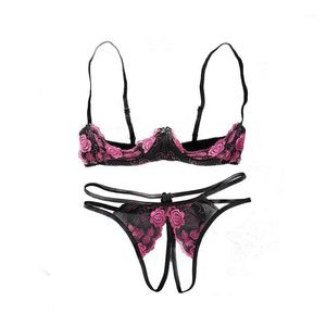 Bustier Corsetti Il supporto per il petto ricamato raccoglie la parte superiore per modellare il set di reggiseno perizoma con apertura sul cavallo sexy non rimovibile di Lu Rumei