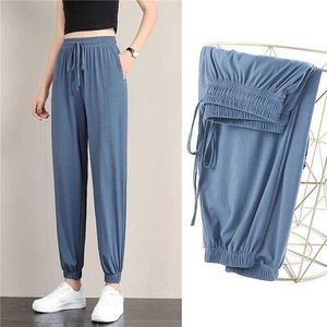 Capris Large Ice Silk Silk Wide Leg Bloomers Women's Summer Tulle Roose Straight Castary Movement Cool Sports Pants P230602