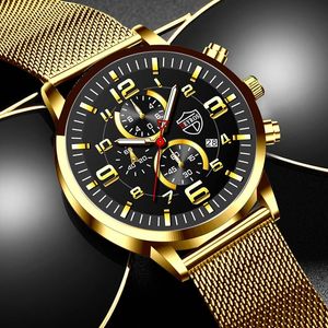 Нарученные часы бренд мода мужские золотые часы мужчины роскошные из нержавеющей стали сетчатая сетка Quartz Watch Watch Man Business Casual Кожаный ремешок