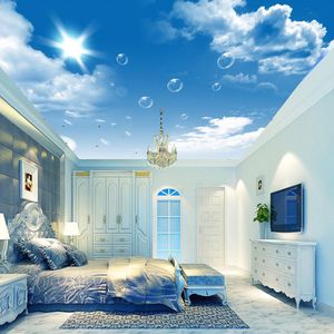 壁紙の青い空と白い雲のしばらく天井の壁紙カスタム任意のサイズのリビングルーム寝室3Dデコレーションウォールクロス