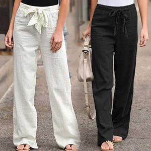 Capris Leisure Women's Cotton Linen Vintage Summer Extra Bied Wide Leg Pants Elastic Waist Courty Soft Loose Pantalon P230602