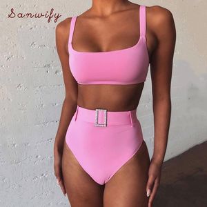 Women's Swimwear Sexy Belt Black High Waist Bikini 2023 Bikinis Set Push Up Swimsuit Women Bathing Suit