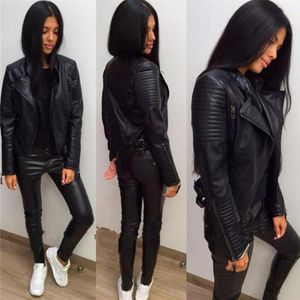 Women's Leather & Faux Ladies Jackets 2023 Black Slim Moto Bikers Jacket Women Long Sleeved Zipper Spring Autumn Outerwear Coats