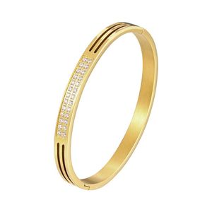 Bracciale Arrivo Linea taglio laser Zircone intarsiato Donna Acciaio inossidabile di alta qualità Bellissimo bracciale Gioielli in cristallo color oro